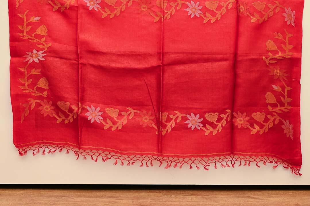 Scarlet Red Pure Tussar Saree