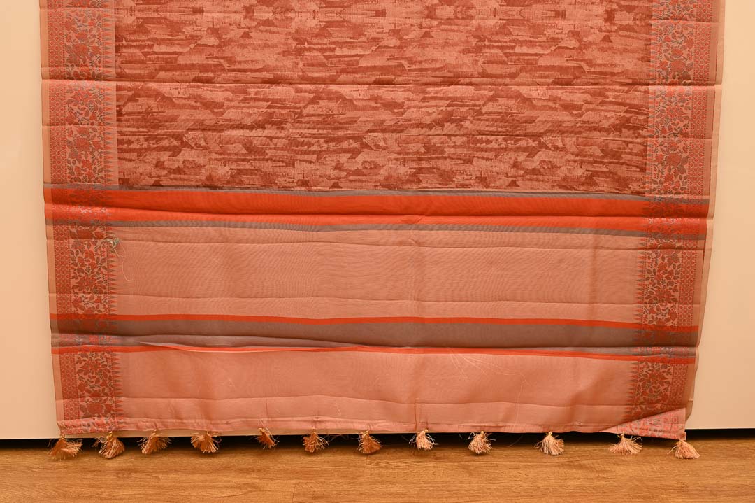 Peach Brown Chanderi Cotton Saree