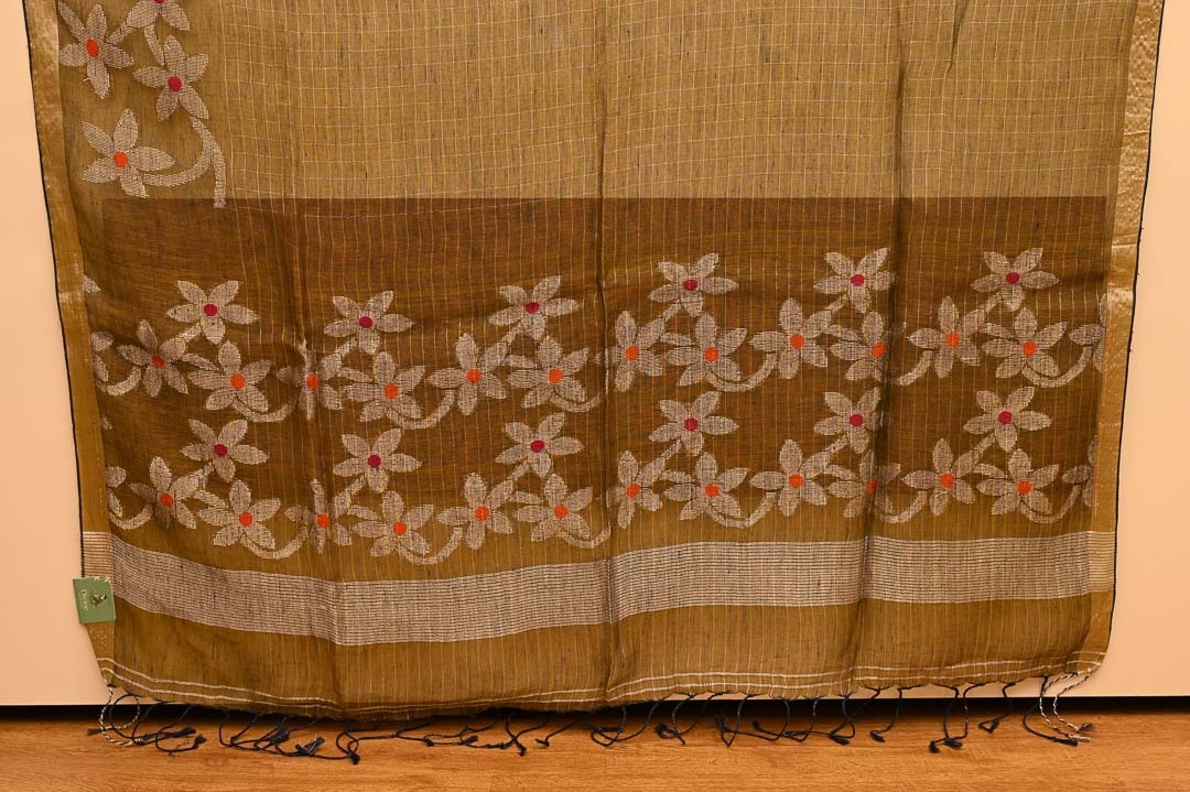 Olive Brown Linen Saree