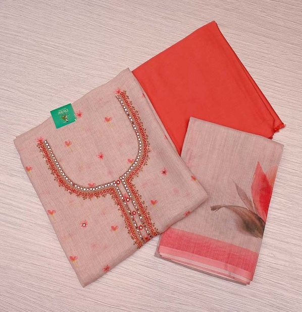 Coral orange Linen Salwar Material