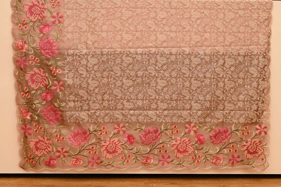 Mocha Brown Floral Fancy Saree