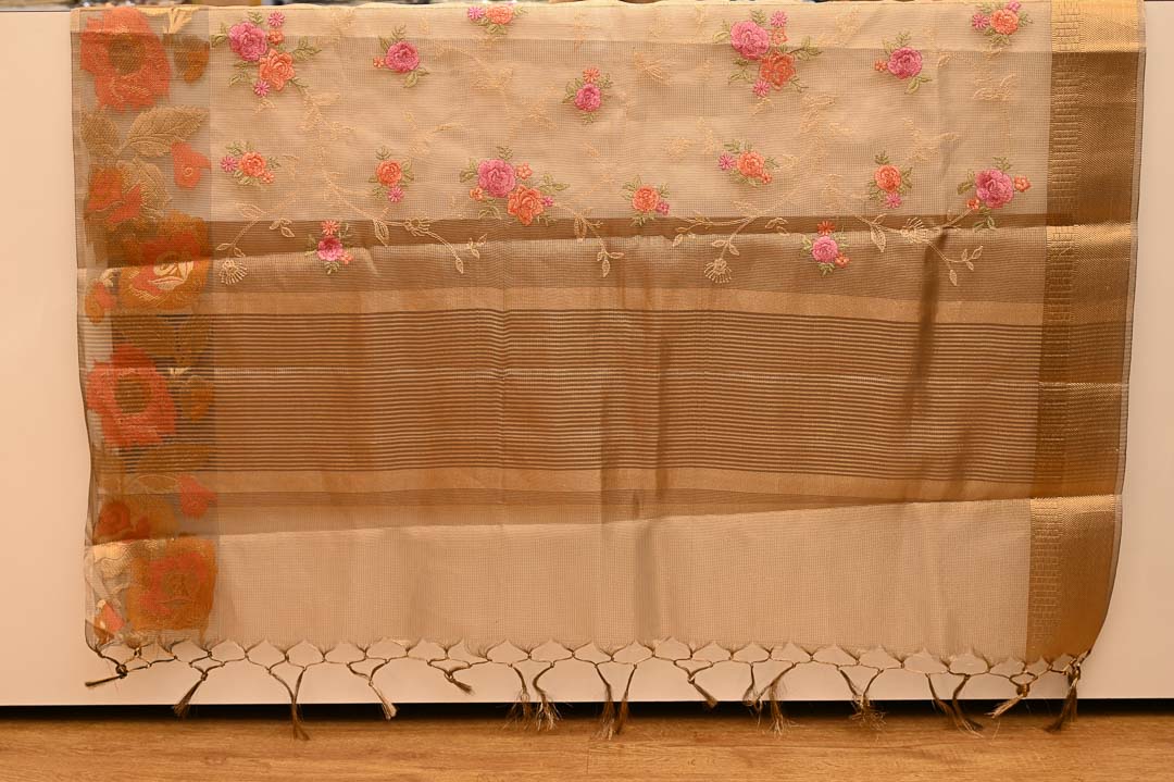 Coffee Brown Floral Fancy Saree
