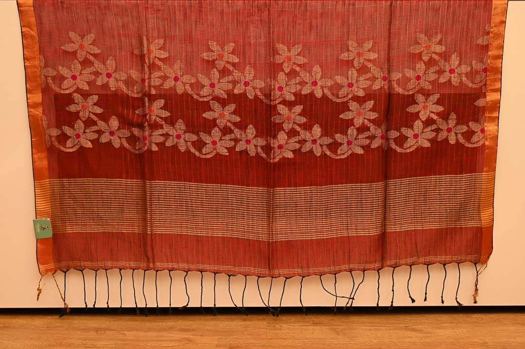 Brick Maroon Linen Saree