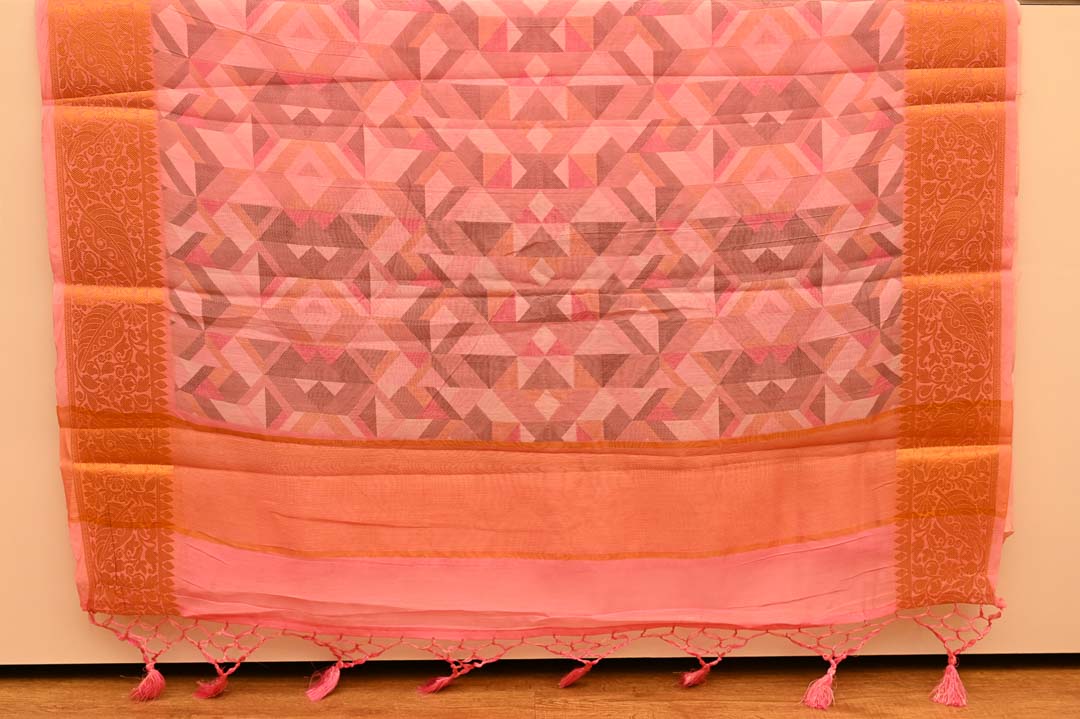 Lite Brown Design Chanderi Cotton Sarees-DDA049 (2) Blush Peach Chanderi Cotton Saree