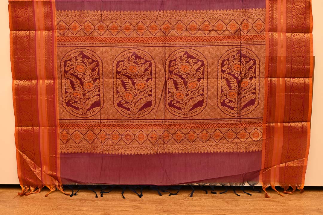 Wine Maroon Chettinad Cotton Saree