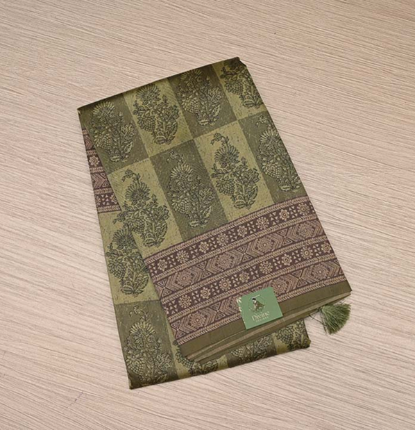 Olive Green Semi Tussar Saree
