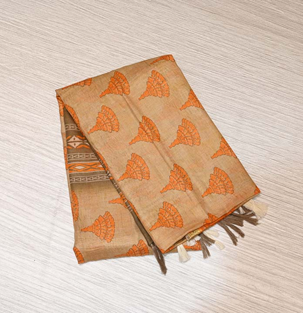 Peach Orange Pure Cotton Saree