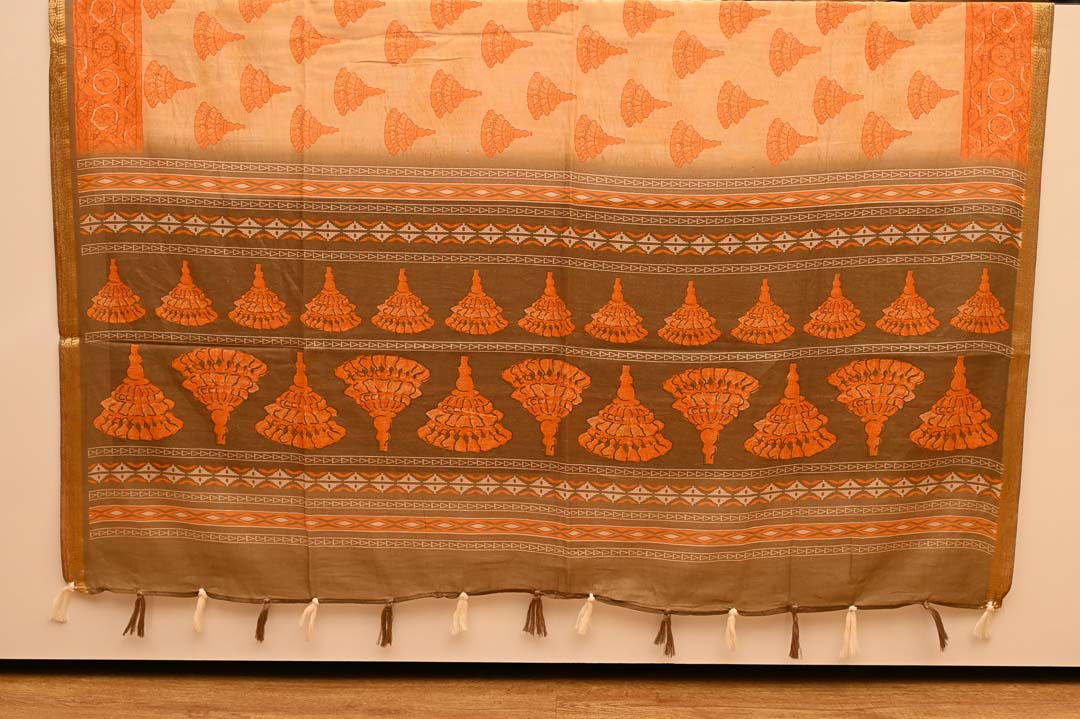 Peach Orange Pure Cotton Saree