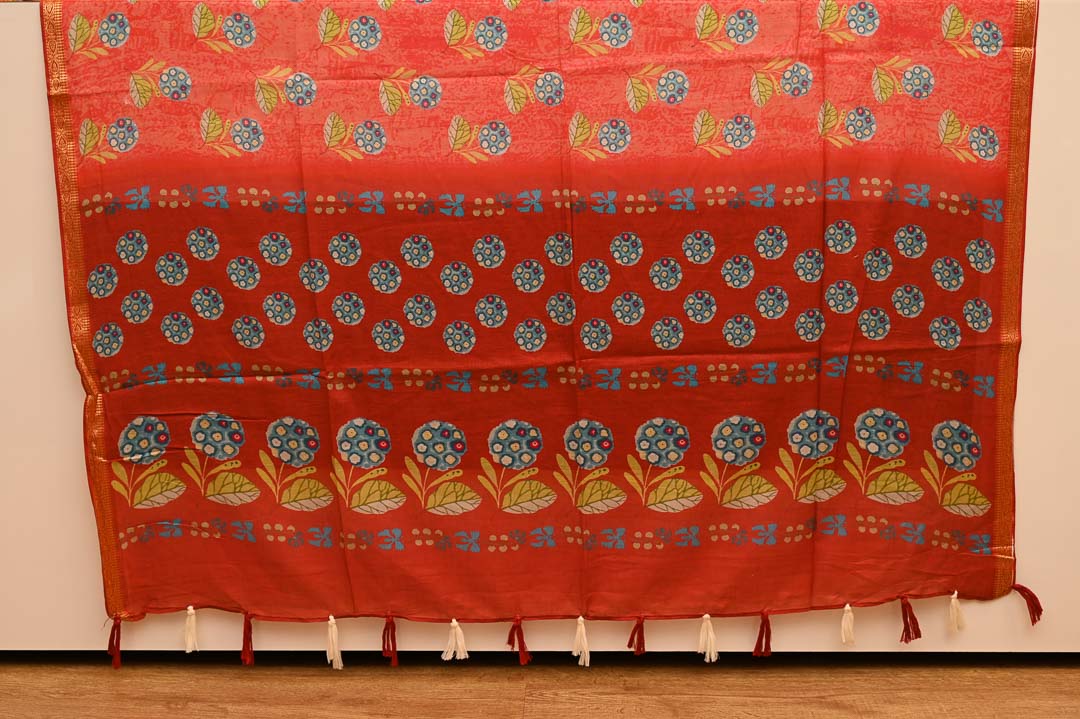 Tomato Red Pure Cotton Saree