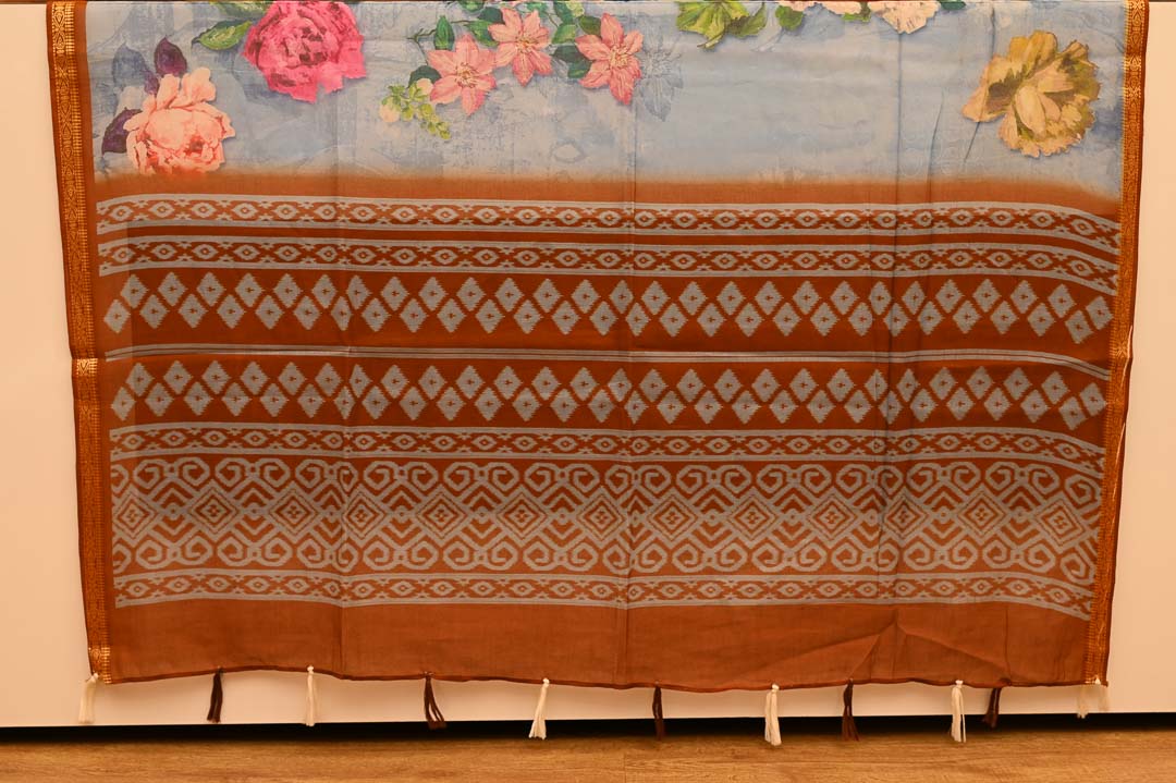 Steel Blue Pure Cotton Saree