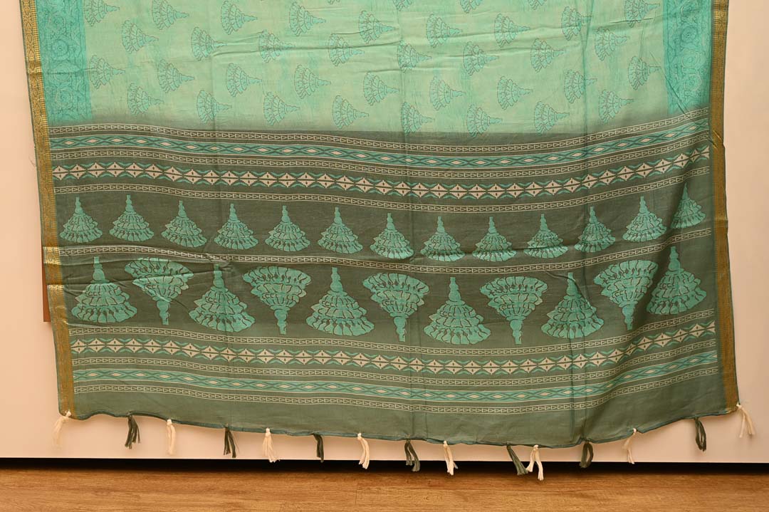 Teal Green Pure Cotton Saree