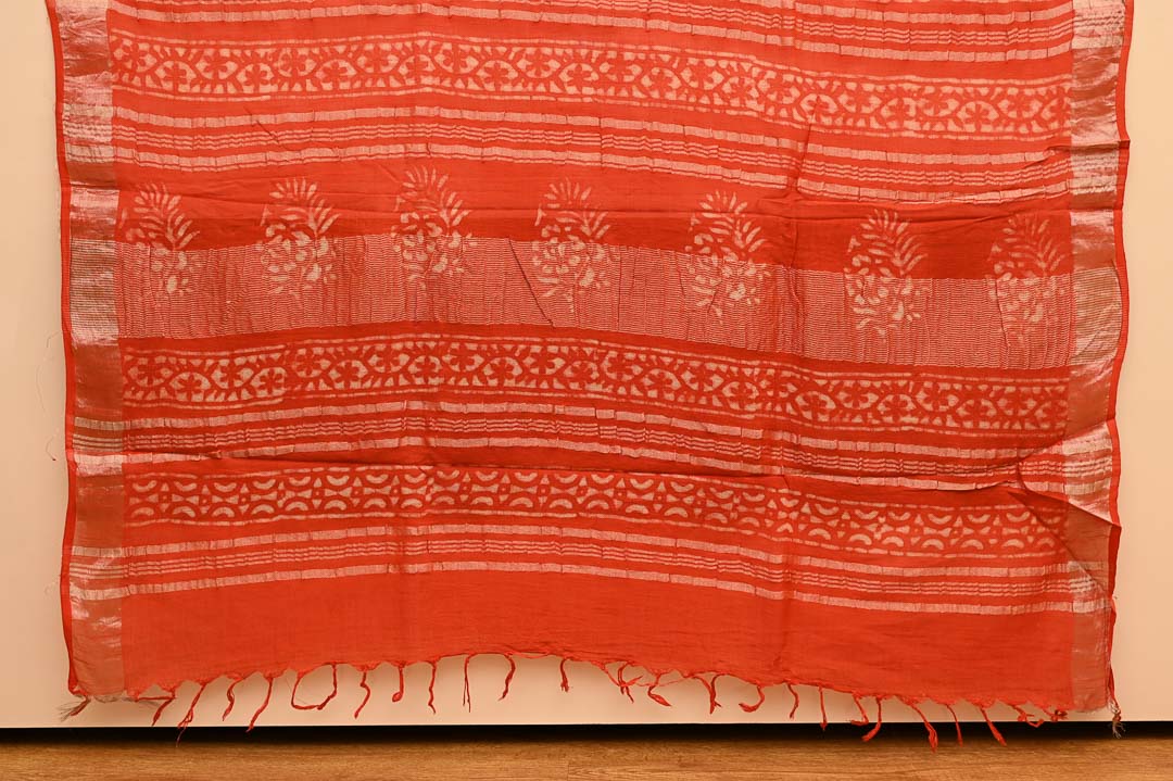 Scarlet Red Linen Saree