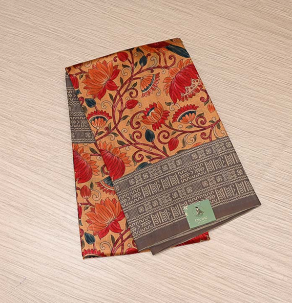 Rust Orange Semi Tussar Saree