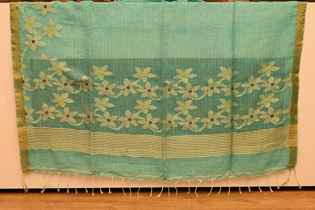 Sea Green Linen Saree