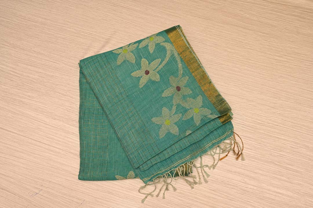 Sea Green Linen Saree