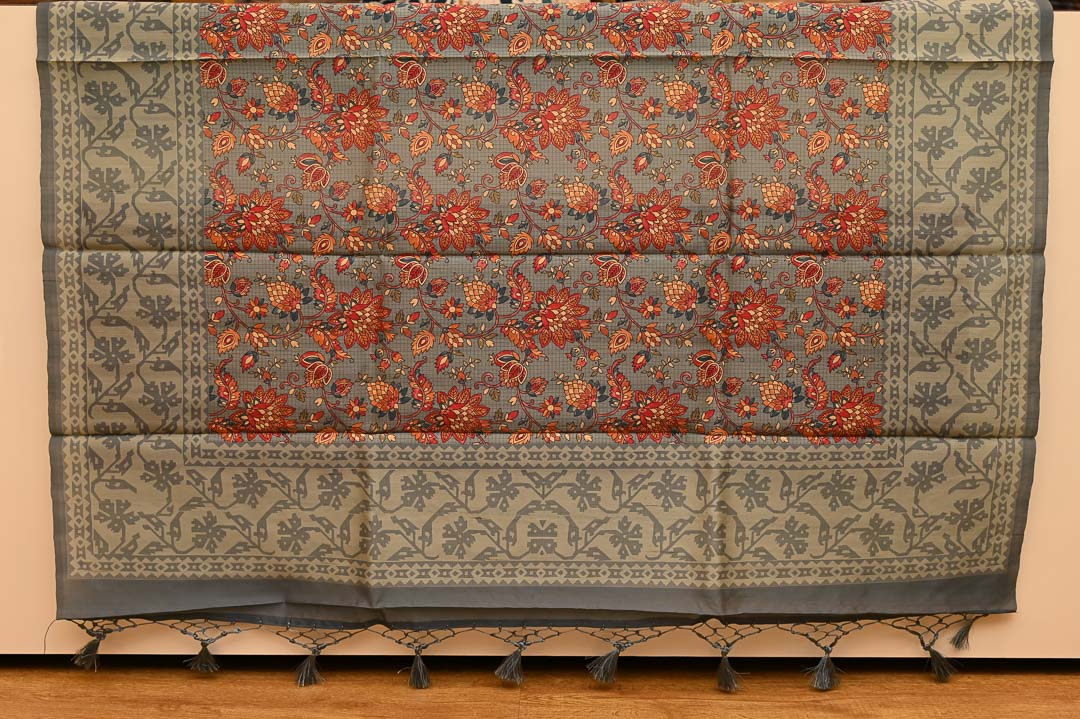 Slate Blue Semi Tussar Saree