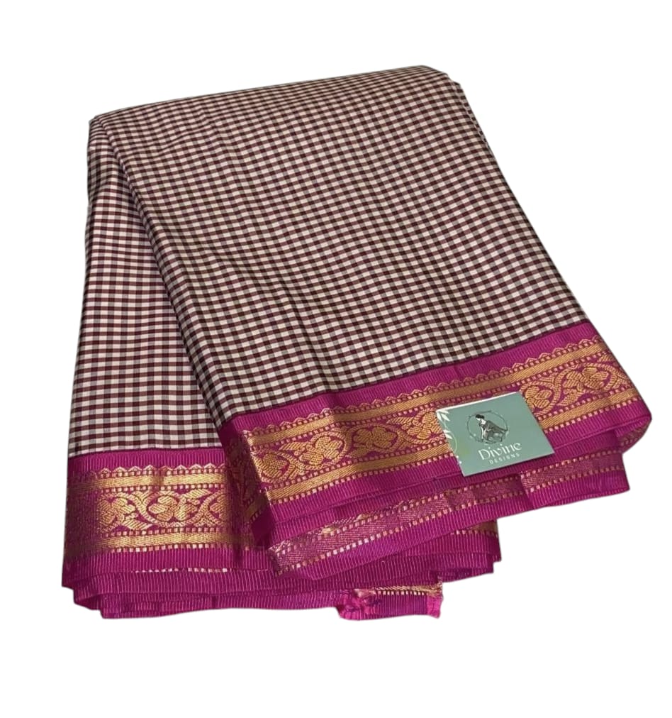 Pink Border with Small Checked Kanchipuram Silk Saree ❤️