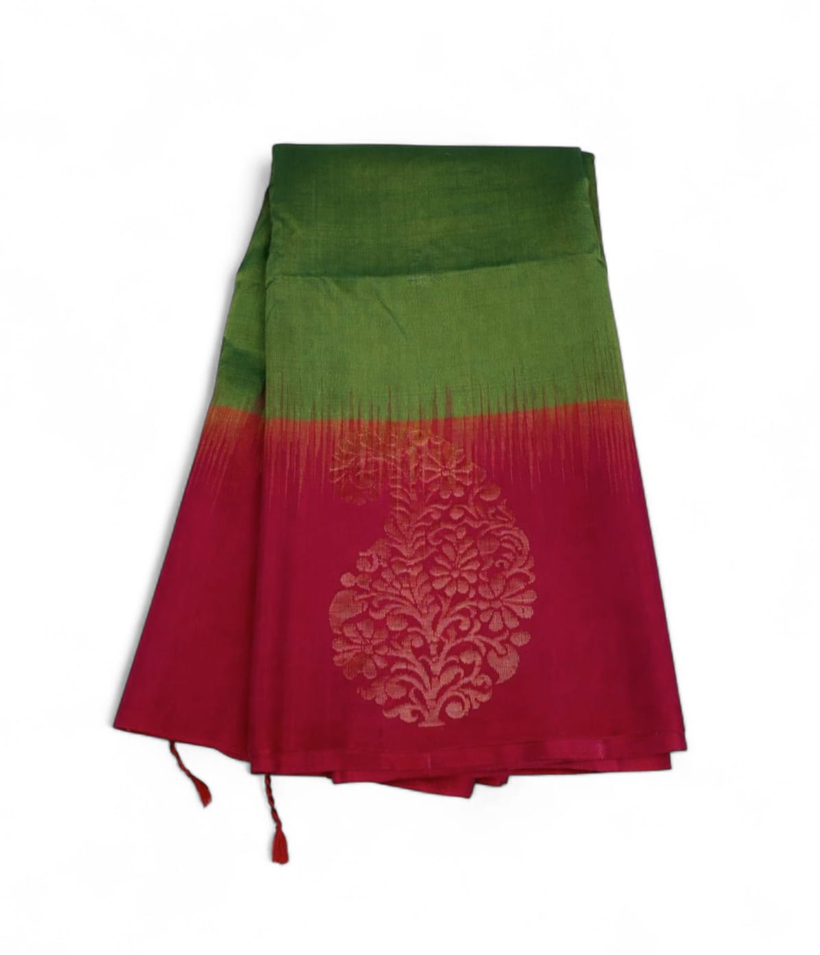 Parrot Green with Dark Pink Kanchipuram Silk Saree with Turning Border