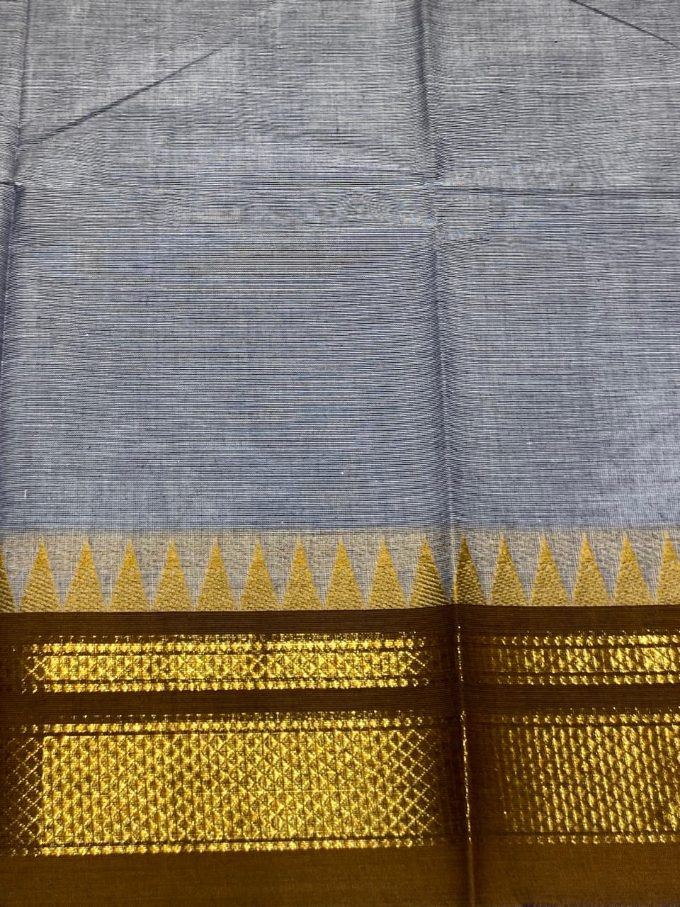 Steel Grey With Maroon Zari Border Chettinadu Cotton Saree