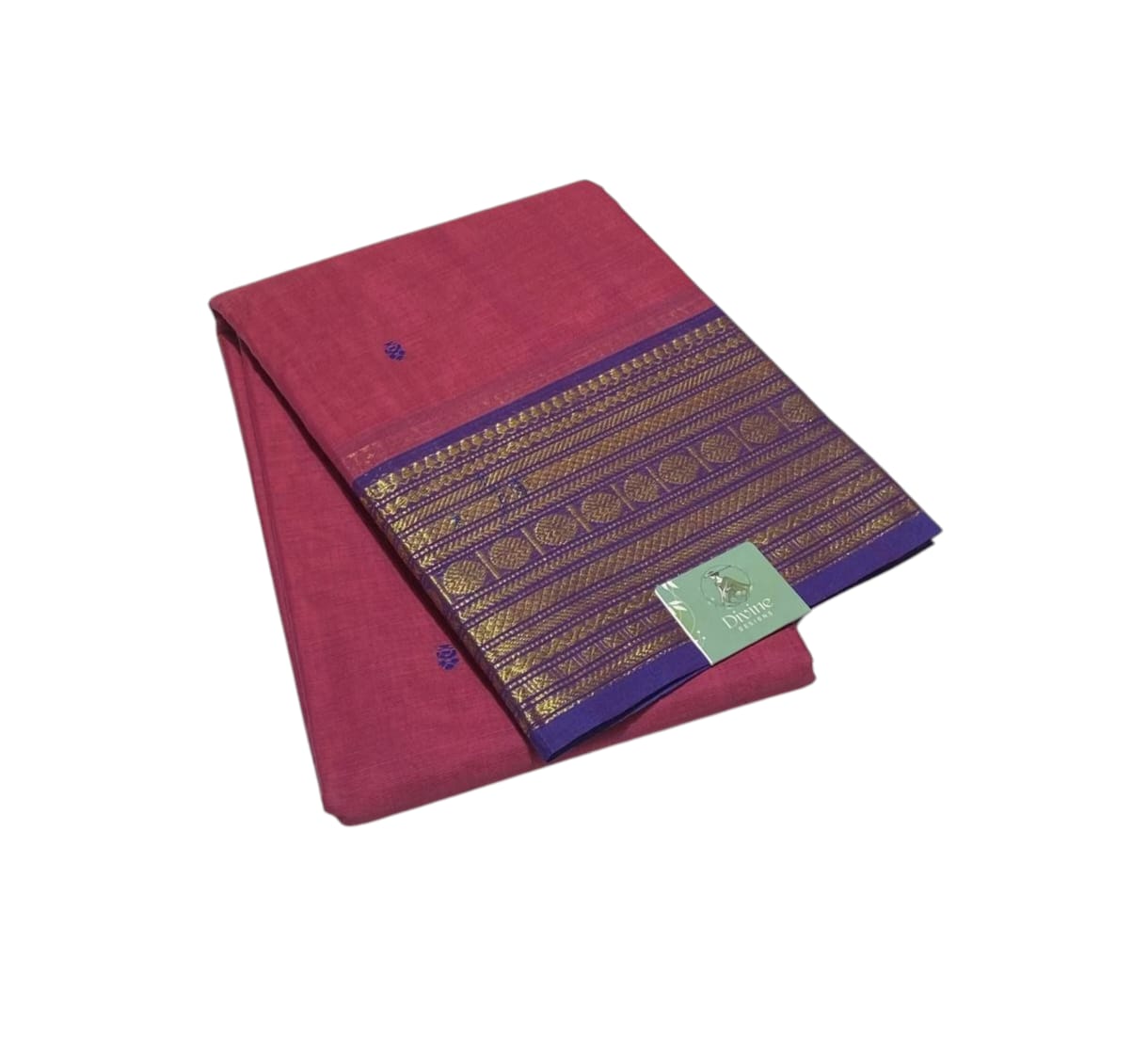 Rani Pink With Royal Blue Border Chettinadu Cotton Saree