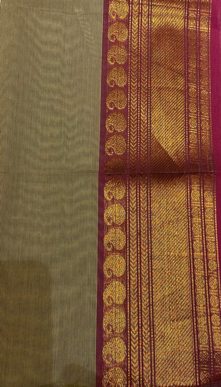 Sand Beige with Rani Pink Border  Chettinadu Cotton Saree