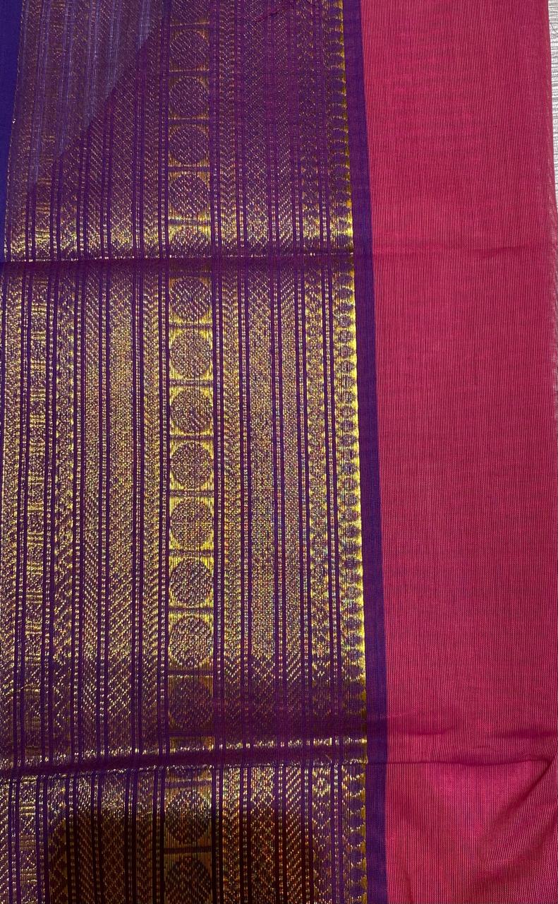 Rani Pink With Royal Blue Border Chettinadu Cotton Saree