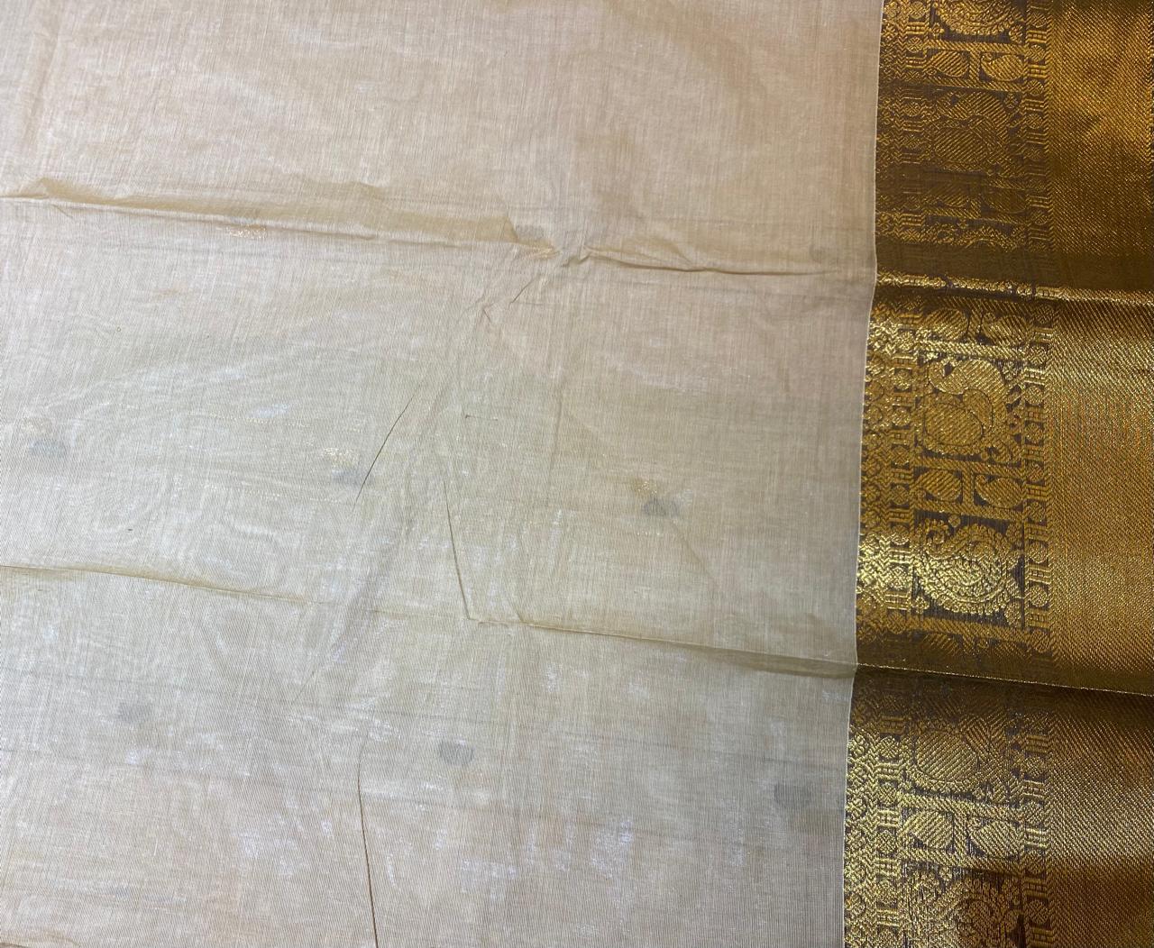 Sand Beige With Dark Coffee Brown Zari Border Chettinadu Cotton Saree