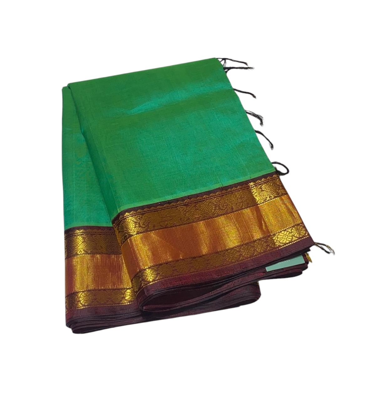 Emerald Green With Gold Zari Border Silk Cotton Saree❤️