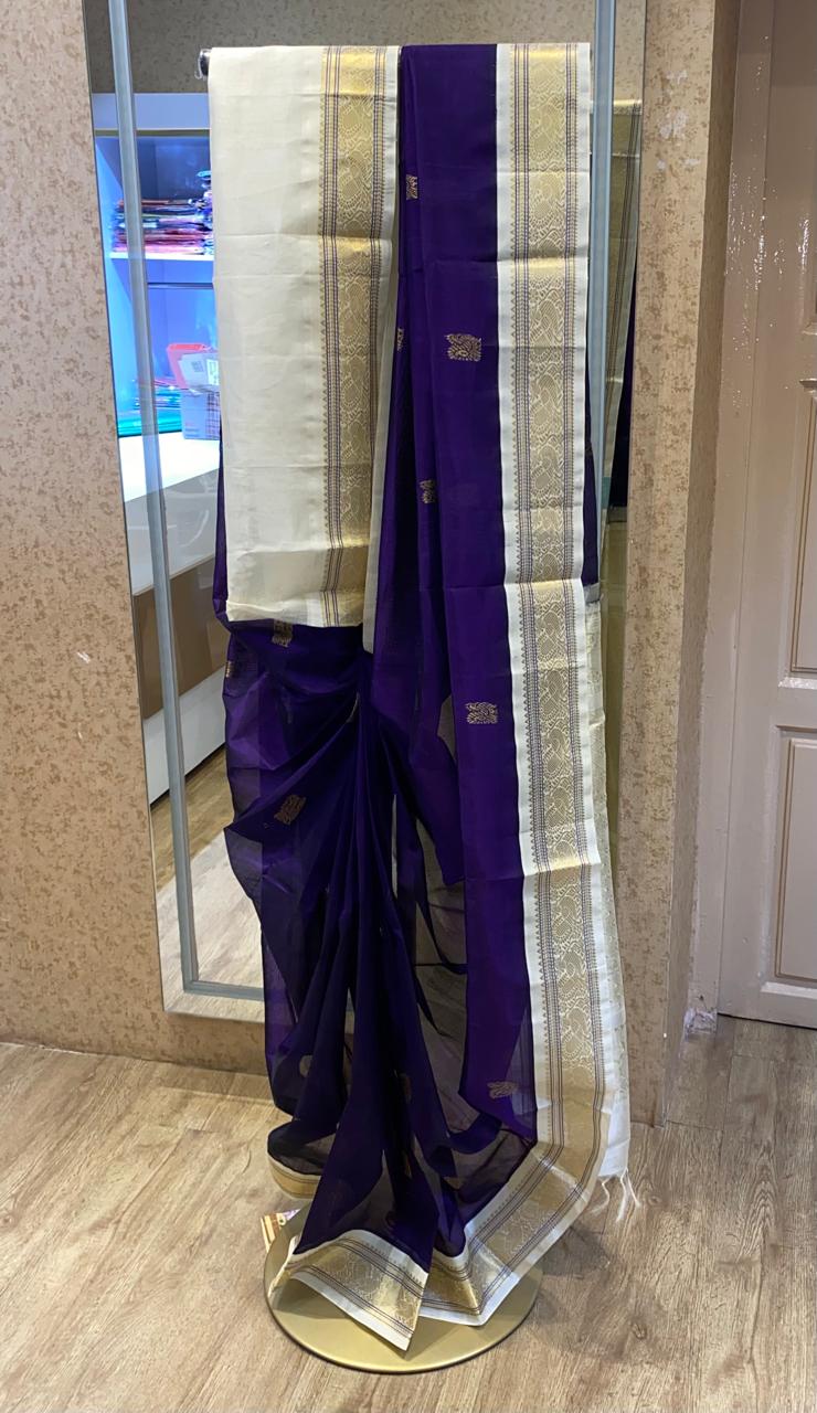 Royal Blue With Zari Border Silk Cotton Saree❤️