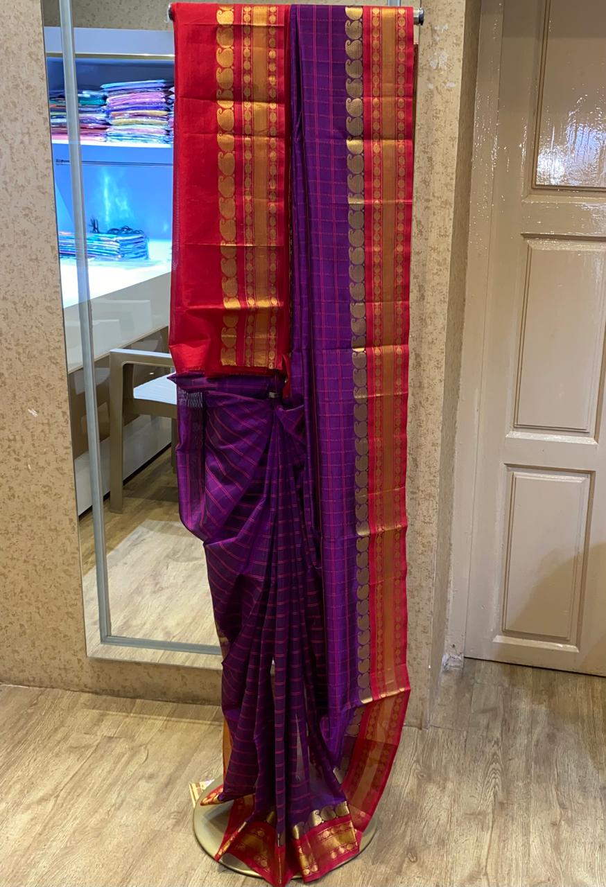 Royal Purple With Gold Zari Border Silk Cotton Saree ❤️