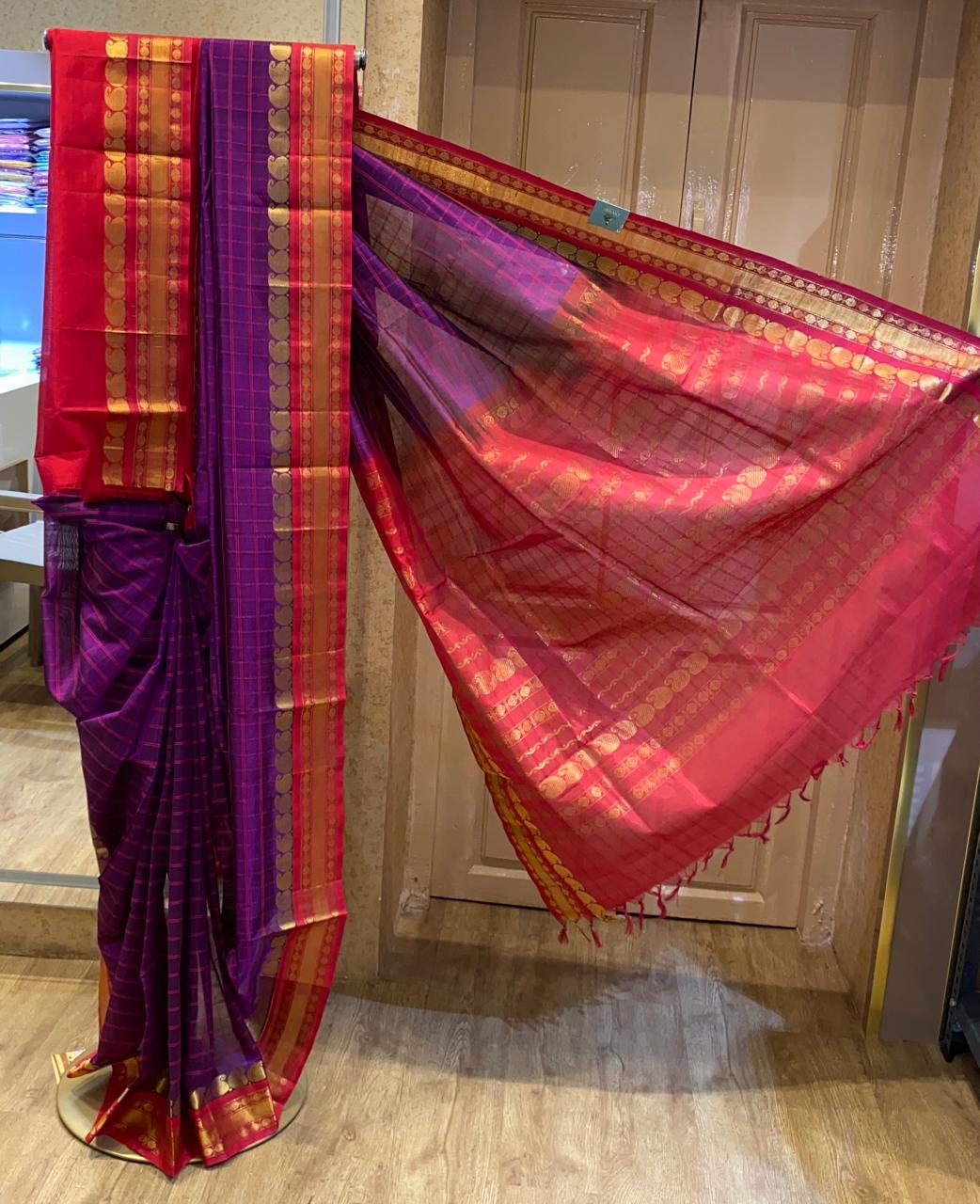 Royal Purple With Gold Zari Border Silk Cotton Saree ❤️