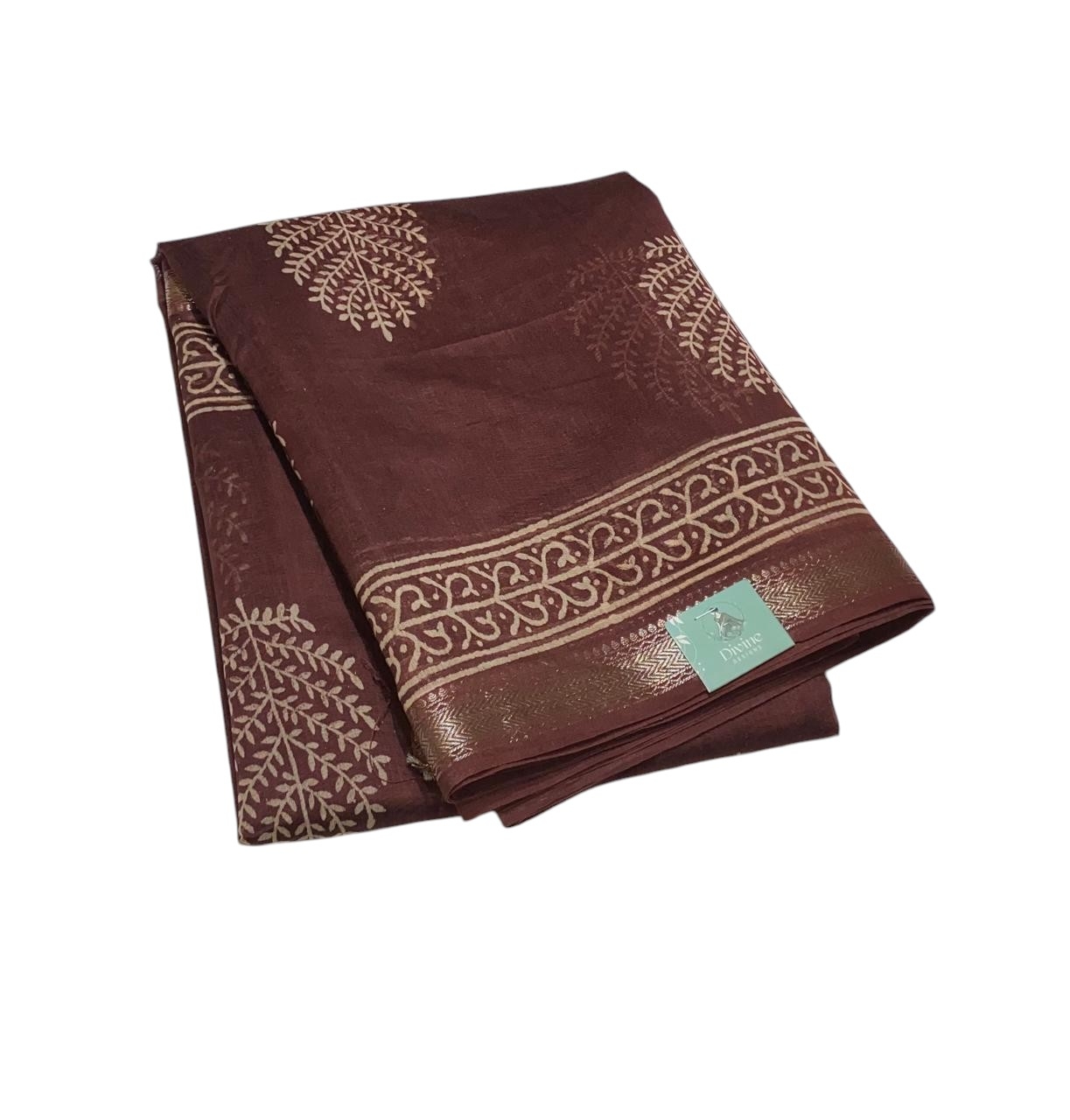 Chocolate Brown With Beige Print Maheshwari Silk Cotton Saree❤️